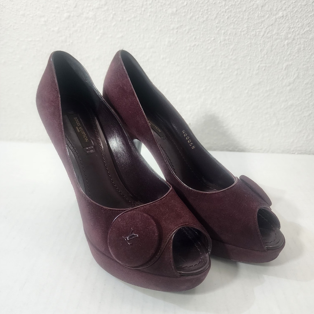 Louis Vuitton Platform Peep Toe Pumps Burgundy Suede Stiletto Heels Size 37